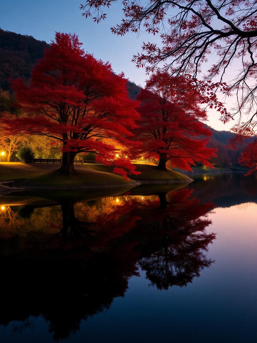 紅葉の湖畔・ランドスケープ作例